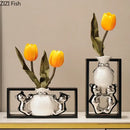 GobekUsa Elegant Square Ceramic Vase with Artificial Flowers for Desk Decoration