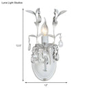 GobekUsa Modern Metallic Wall Light Fixture: Bare Bulb 1/2-Light Sconce with Crystal and Leaf Decoration – White