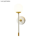 GobekUsa Modern Milk Frosted Glass Wall Sconce in White-Brass - Long Arm Bedside Lamp Kit