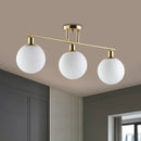 GobekUsa Modern Milk Glass Orb Linear Chandelier Pendant Light - 2/3 Heads, Gold Finish