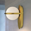 GobekUsa Modern Milk Glass Wall Light with Oval Metal Backplate in Black/Gold for Bedroom Sconce Lighting