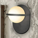 GobekUsa Modern Milk Glass Wall Light with Oval Metal Backplate in Black/Gold for Bedroom Sconce Lighting