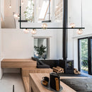 GobekUsa Modern Minimalism Black Linear 6-Light Island Pendant Lighting with Sphere Glass Shade for Living Room.