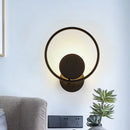 GobekUsa Halo Ring Metallic Sconce Light - Minimalist Black LED Wall Lamp in Warm/White Light