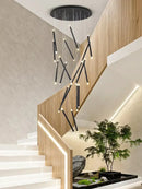 GobekUsa Black Round Tube LED Chandelier for Duplex Loft Stair - Interior Lighting Decoration
