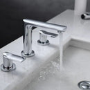 GobekUsa Brush Gold Widespread Basin Faucet Three Hole Mixer, Hot Cold, 8" Centers
