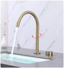 GobekUsa Brushed Gold Basin Faucet: Widespread Chrome Sink Tap with 360 Rotation