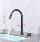 GobekUsa Brushed Gold Basin Faucet: Widespread Chrome Sink Tap with 360 Rotation