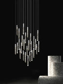 GobekUsa Crystal Chrome LED Chandelier: Elegant Duplex Stair Lighting for Modern Interiors