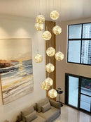 GobekUsa Glass Chandelier: Gold LED Staircase Lighting, Minimalist Design