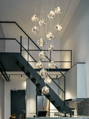 GobekUsa Glass Chandelier: Gold LED Staircase Lighting, Minimalist Design
