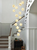GobekUsa Glass Chandelier: Gold LED Staircase Lighting, Minimalist Design