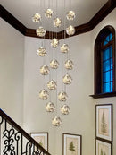 GobekUsa Glass Chandelier: Gold LED Staircase Lighting, Minimalist Design