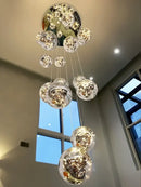 GobekUsa Glass Chandelier: Gold LED Staircase Lighting, Minimalist Design