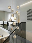 GobekUsa Glass Chandelier: Gold LED Staircase Lighting, Minimalist Design