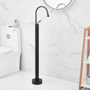 GobekUsa Black Brass Floor Standing Bathtub Faucet with Long Water Drop Design