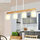 GobekUsa Nordic Linear Wood Island Light with White Glass Shades - 3/4 Heads - Dining Room Hanging Lamp