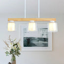 GobekUsa Nordic Linear Wood Island Light with White Glass Shades - 3/4 Heads - Dining Room Hanging Lamp