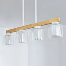 GobekUsa Nordic Linear Wood Island Light with White Glass Shades - 3/4 Heads - Dining Room Hanging Lamp