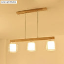 GobekUsa Nordic Linear Wood Island Light with White Glass Shades - 3/4 Heads - Dining Room Hanging Lamp