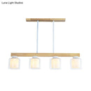 GobekUsa Nordic Linear Wood Island Light with White Glass Shades - 3/4 Heads - Dining Room Hanging Lamp