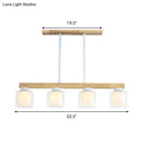 GobekUsa Nordic Linear Wood Island Light with White Glass Shades - 3/4 Heads - Dining Room Hanging Lamp