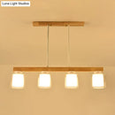 GobekUsa Nordic Linear Wood Island Light with White Glass Shades - 3/4 Heads - Dining Room Hanging Lamp