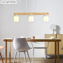 GobekUsa Nordic Linear Wood Island Light with White Glass Shades - 3/4 Heads - Dining Room Hanging Lamp