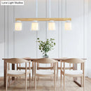 GobekUsa Nordic Linear Wood Island Light with White Glass Shades - 3/4 Heads - Dining Room Hanging Lamp