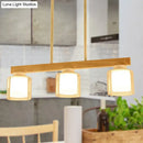 GobekUsa Nordic Linear Wood Island Light with White Glass Shades - 3/4 Heads - Dining Room Hanging Lamp