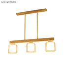 GobekUsa Nordic Linear Wood Island Light with White Glass Shades - 3/4 Heads - Dining Room Hanging Lamp
