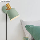 GobekUsa Modernist Metal Drum Sconce - 1-Light Wall Mounted Lamp in White/Green for Bedroom
