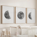 Moon Phases Set of 3 Prints. Black and White Lunar Cycle by Wall Art Set