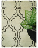Wool Hand Woven Moroccan Trellis Geometric Area Rug Ivory Brown 6x8 Farmhouse Style