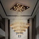 GobekUsa Crystal Ceiling Chandelier: Modern Columnar Square Base Hanging Lamp for Living Room & Staircase