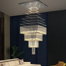 GobekUsa Crystal Ceiling Chandelier: Modern Columnar Square Base Hanging Lamp for Living Room & Staircase