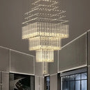 GobekUsa Crystal Ceiling Chandelier: Modern Columnar Square Base Hanging Lamp for Living Room & Staircase