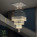 GobekUsa Crystal Ceiling Chandelier: Modern Columnar Square Base Hanging Lamp for Living Room & Staircase