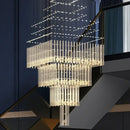 GobekUsa Crystal Ceiling Chandelier: Modern Columnar Square Base Hanging Lamp for Living Room & Staircase