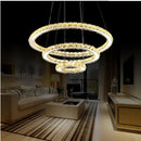 GobekUsa Crystal Rings LED Chandelier, Chrome Lustre Ceiling Pendant for Living Room