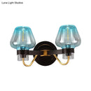 GobekUsa Modern Mushroom Blue Glass Wall Mounted Bedroom Sconce Light with 2 Bulbs in Black