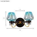 GobekUsa Modern Mushroom Blue Glass Wall Mounted Bedroom Sconce Light with 2 Bulbs in Black