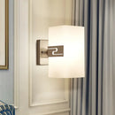 GobekUsa Modern Wall Mounted Nickel Cuboid Sconce Lamp with White Glass - Ideal for Corridors