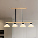 GobekUsa Nordic Linear Wood Hanging Light with 4 Heads and Opal Glass Shade in Gold/Black Finish