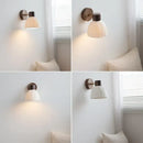 GobekUsa LED Wall Light Fixture Modern Nordic Rotating Reading Lamp White Ceramic Wood