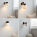 GobekUsa LED Wall Light Fixture Modern Nordic Rotating Reading Lamp White Ceramic Wood