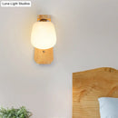 GobekUsa Modern Nordic Wooden Wall Lamp with Milky Glass Bud Shape & Right Angled Arm - 1 Bulb Wall Light