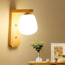 GobekUsa Modern Nordic Wooden Wall Lamp with Milky Glass Bud Shape & Right Angled Arm - 1 Bulb Wall Light