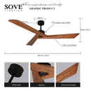 GobekUsa 60" Wood Ceiling Fan, Remote Control, Creative Living Room Dining Room Loft, DC Fan
