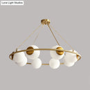 GobekUsa Modern Opal Glass Ball Chandelier - 8-Head Brass Hanging Ceiling Lamp with Elegant Ring Design